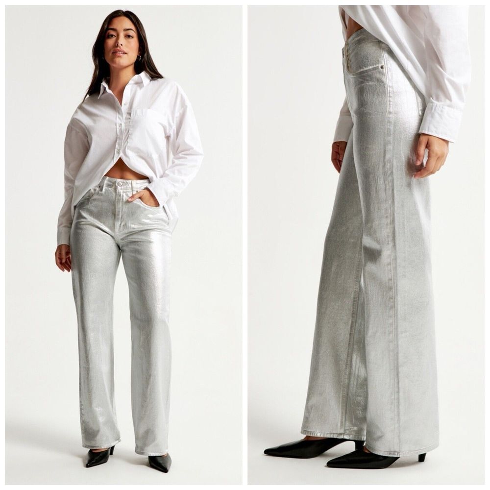 NWT Abercrombie & Fitch Jeans 25 0R High-Rise 90s Curve‎ Love Relaxed Silver